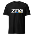 Load image into Gallery viewer, Black t-shirt with 'TAG Sports' logo on a white background