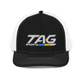 Load image into Gallery viewer, Black and white cap with 'TAG Sports' logo on a white background