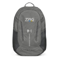 Load image into Gallery viewer, Gray backpack with 'TAG Sports' and Under Armour logos on a white background