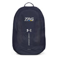 Load image into Gallery viewer, Navy blue backpack with TAG Sports and Under Armour logos on a white background