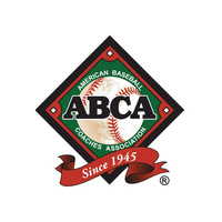 Logo of the American Baseball Coaches Association (ABCA) with a baseball on a green and red background.