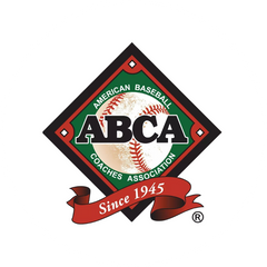 Logo of the American Baseball Coaches Association (ABCA) with a baseball on a green and red background.