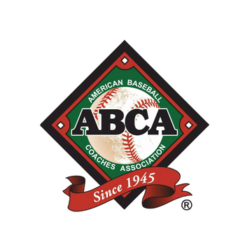 Logo of the American Baseball Coaches Association (ABCA) with a baseball on a green and red background.