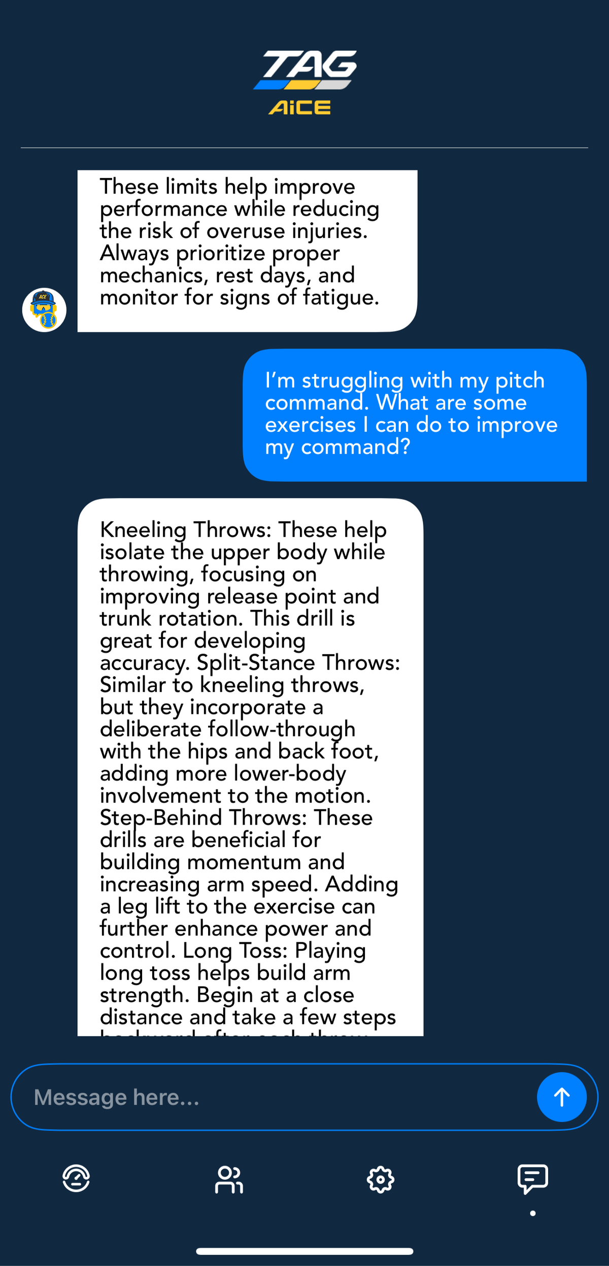 Text conversation with TAG Aice on a dark blue background