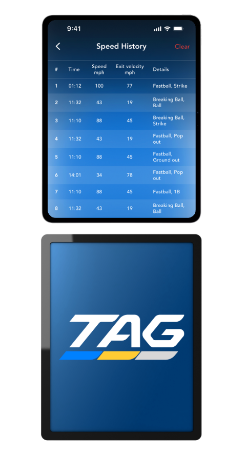 TAG Sports app featured on Android tablet and iPad.