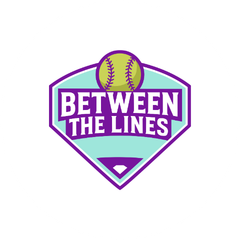 Logo for 'Between the Lines' with a softball on a white background