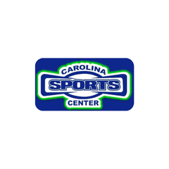 Carolina Sports Center logo on a white background, featuring a blue rounded rectangle with white and green text and border details.