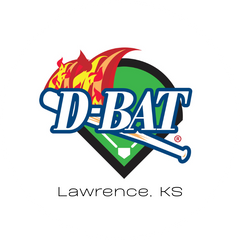 D-BAT logo with colorful design and 'Lawrence, KS' text on a white background