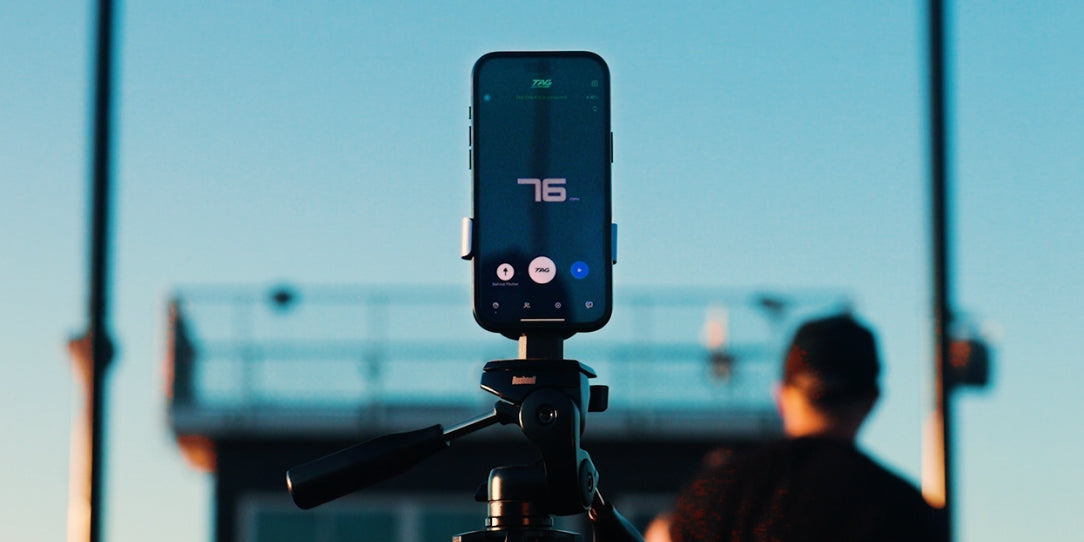 Sports Radar capturing pitch speed during a baseball training session.