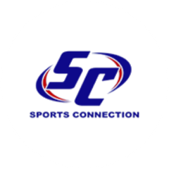 The logo for Sports Connection, featuring a stylized blue 'SC' emblem with red and white accents inside a swoosh, above the text 'SPORTS CONNECTION' in blue, on a plain white background.