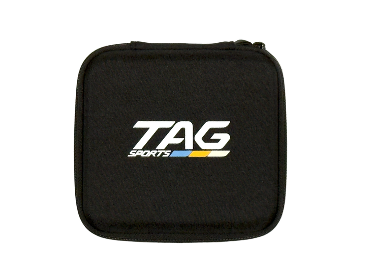 Black pouch with 'TAG Sports' logo on a white background
