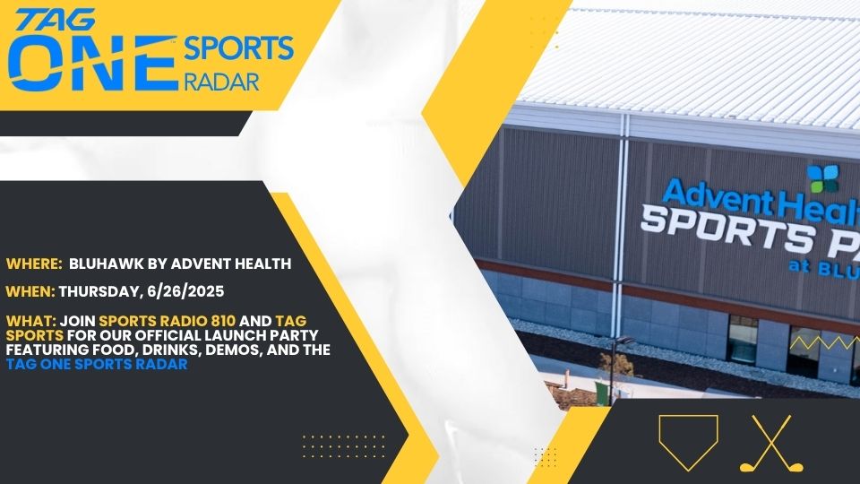 Advertisement for Tag One Sports Radar event with Advent Health Sports Park in the background
